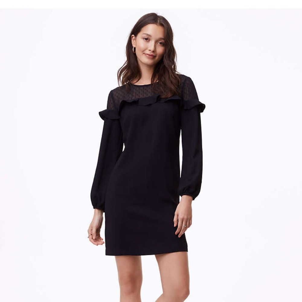 Sheer dot yoke shift dress